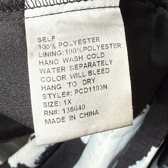 L'ATISTE BY AMY 1X Cut Out Mini Dress w/Balloon Sleeves Black & White Tie Dye - Picture 10 of 13